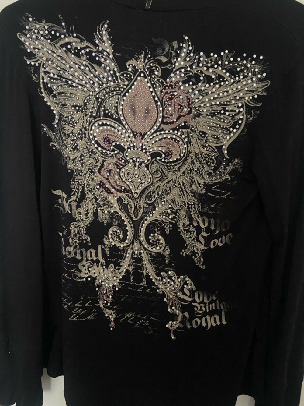 S-Twelve Black Draped Open-Front Cardigan with Back Embellishment